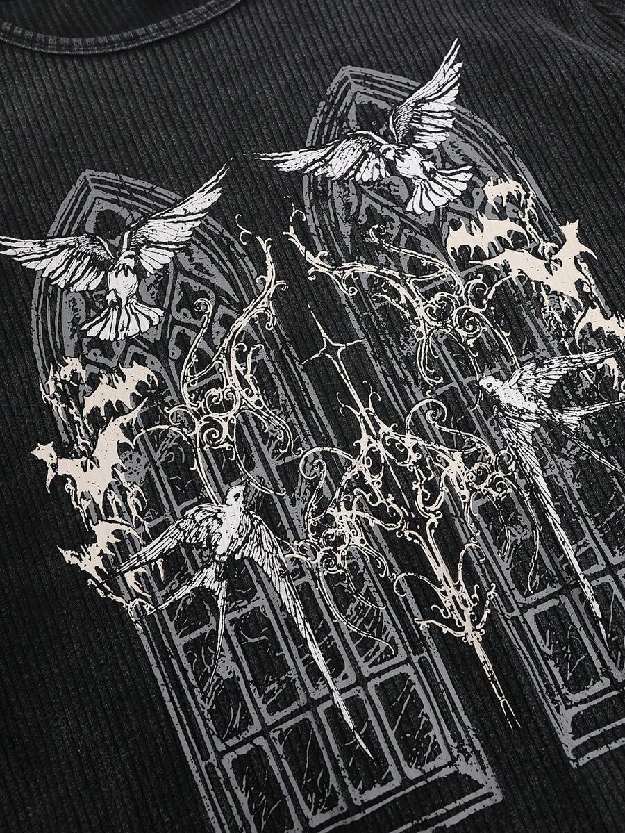 NEON BLANC Men's Casual Printed Crew Neck Long Sleeve T-Shirt - Black - View 1