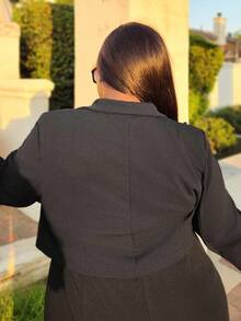 Truni Lacenleopard Plus Size Metal Chain Decor Short Suit Jacket, For Pear Triangle Body Shape - Black - View 2