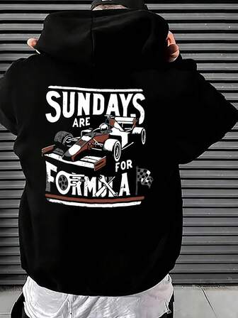 Men's Casual Fleece Hooded Sweatshirt, Stylish And Cool Racing Pattern Top, Versatile Hoodie, A Top Choice For Gifting, Suitable For Various Occasions.