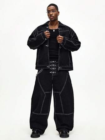 Street Life Herren Mode Flugzeug Schnalle Loose Fit Jeans