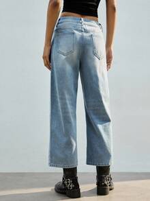 Maija 女士休闲日常通勤简约百搭纯色低腰宽松直筒九分牛仔裤 - 淺色水洗藍 - 查看 3