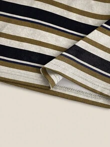 INAWLY 女士条纹圆领休闲宽松衬衫 - 橄欖綠 - 查看 5