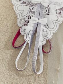 SpicyHot 3pcs/Pack Glittery Silver Ribbon, Charming Heart Lace Seductive Women's Sexy Panties Set - Multicolor - View 4