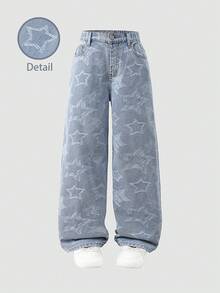 SHEIN ChillGRL 酷炫女孩休闲迷彩牛仔裤 - 淺色水洗藍 - 查看 8