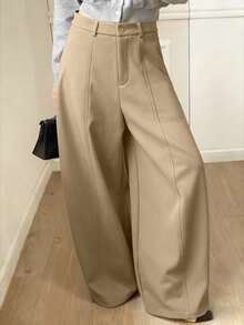 DAZY Solid Color Thermal Lined Thick Harem Pants, Casual Street Style Women's Trousers, Autumn/Winter - Khaki - View 3