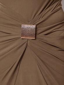 Silquee 女士优雅派对长袖性感高领露背连衣裙，金属扣装饰，酒红色/锚红色，弹力针织面料，适合鸡尾酒会、浪漫约会、秋冬针织连衣裙、派对、婚礼、伴娘、晚礼服、万圣节、圣诞节等场合。 - 棕色 - 查看 7