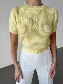 Firerie 女士休闲优雅圆领短袖毛衣 - 杏色 - 查看 7