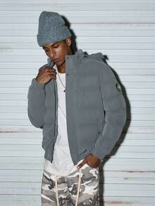 Modcrash 男士夹棉大衣、加厚保暖风衣、秋冬季休闲外套 - 灰色 - 查看 1