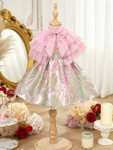 Váy khăn choàng lưới họa tiết hoa thanh lịch cho bé gái - Hồng - Xem 7