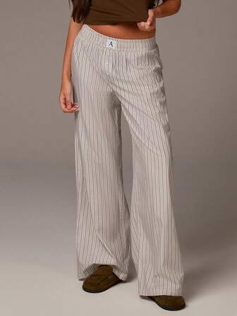 Athîral 女士弹力腰条纹纽扣贴片休闲宽松裤，适合日常穿着和通勤