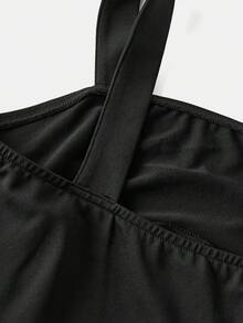 SHEIN 两件套少女休闲甜美钩针网纱蝴蝶结装饰长袖上衣和针织修身拼接荷叶边南瓜下摆连衣裙套装，时尚街头风 - 淺粉色 - 查看 7