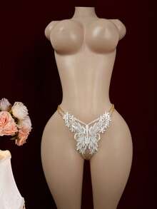 SHEIN 1 件女士时尚链条设计性感蝴蝶丁字裤 - 白色 - 查看 1