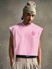 AXEPEAK Men's Graphic T-Shirt With Spider Web Pattern, Embroidered Towel, Sleeveless Tank Top - Pink - View 4