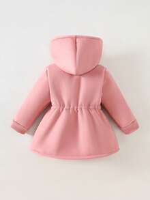 SHEIN Playful Pals 女婴幼儿新生儿0-3岁保暖双面连帽仿毛皮法兰绒豹纹及纯黑色中长外套，秋冬款