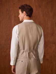 Officeau 男士修身商务休闲西装三件套，包括外套、裤子和马甲，适合男士婚礼新郎穿着，高品质专业通勤套装，春夏皆宜。 - 米色 - 查看 4