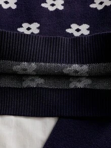 SHEIN Vintaside Kids 女童及幼儿休闲、时尚、可爱卡通花朵毛衣套装，包含毛衣和毛裤，适合旅行和外出穿着。 - 藏蓝色 - 查看 8