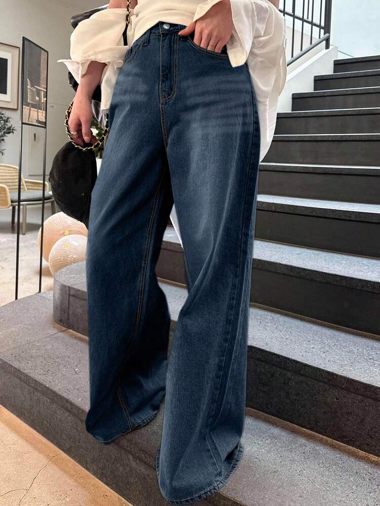 Loose High Waist Slimming Straight Leg Jeans, Minimalist & Versatile, Comfortable Ankle-Length Pants For Women