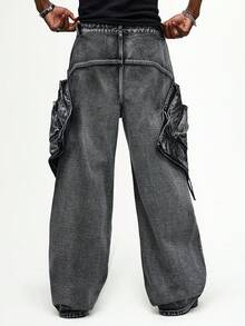 ROMWE MEN Street Life Spring Casual Graphic Men'S 3D Pocket Loose Fit Cargo Jeans - Grey - View 8