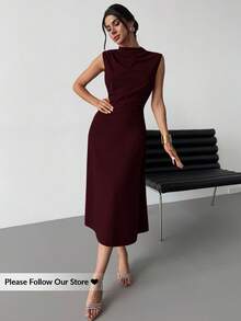 Firerie 女士优雅简约精致浪漫甜美日常通勤婚礼派对音乐节度假褶皱A字迷你连衣裙，红色吊带 - 紫紅色 - 查看 3