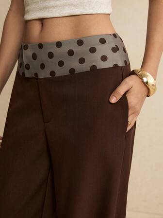 Poéselle Dam Casual Mode Arbetsplats Pendling Daglig Mångsidig Lappverk Prickig Midja Sneda Fickor Lösa Vida Benbyxor