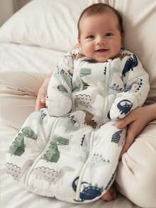 Cozy Pixies 1件婴儿睡袋，恐龙印花，长袖，加厚保暖，适合新生儿
