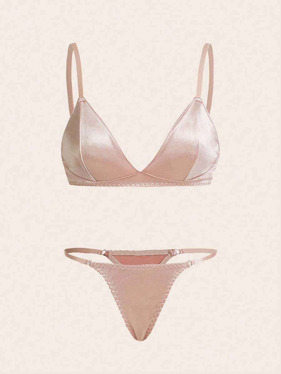 Charlaine Solid Satin Bra & Panty Lingerie Set - Apricot - View 1
