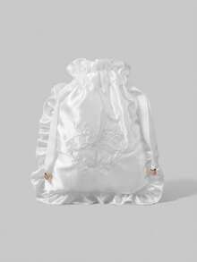 ROMWE Kawaii Thiết kế 336027 Túi đựng mỹ phẩm thêu hình thỏ, Túi đựng đồ lót du lịch di động có dây rút - trắng - Xem 1