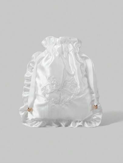 ROMWE Kawaii Design 336027 Rabbit Embroidered Cosmetic Bag, Portable Travel Underwear Storage Pouch With Drawstring