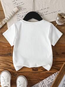 SHEIN Trolls Young Girl Casual Cartoon & Letter Graphic Round Neck Short Sleeve T-Shirt, Summer - أبيض - مشاهدة 2