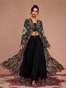 JIAN LASALA All-Over Print Chiffon Boho Women Kimono Beachwear Holiday Vacation Wear Kimono Dress Caftan Dress Kaftans For Women Boho Dress Beach Wedding Guest