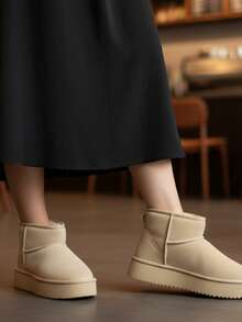 Botas de nieve para mujer 2025, de unicolor, cálidas, antideslizantes, para exteriores, casuales, cómodas, de estilo bohemio - Beis - Ver 2