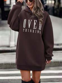 EMERY ROSE Sweat-shirt à capuche casual à manches longues avec imprimé lettres