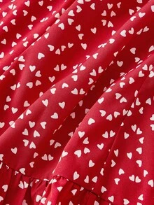 SHEIN MOD 女士方领泡泡袖系带连衣裙，波西米亚风荷叶边蕾丝系带荷叶边短袖方领修身红色泡泡袖纯色A字短裙，春夏派对/夜店装扮 - 紅色 - 查看 4