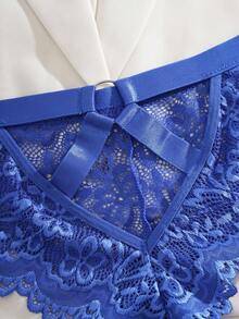 Seduluxe Plus Size Hollow Out Lace Sexy Thong Panty - Blue - View 5