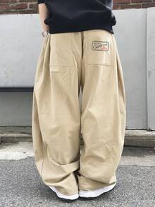 DAZY 弹性腰带和膝盖双折边设计米色男士长裤，秋季款 - 米色 - 查看 2