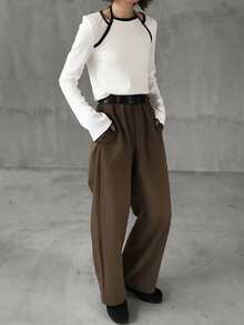 FRIFUL Women's Ribbed Trim Sleeveless Casual Top - Beige - View 2