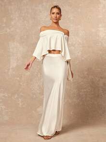 Lumalex 女士金属装饰露肩不对称下摆上衣 - 杏色 - 查看 8