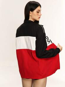 INAWLY Women's Casual American Style Color Block Stand Collar Jacket Baseball Bomber Thin Outerwear Fall Winter Cloth For Women - Multicolor - View 2