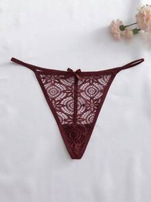 SHEIN Multicolor Lace Sheer Thong Set With Contrast Trim For Women 8 Pack - Multicolor - View 5