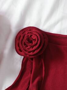 SHEIN Tween Girl Casual Elegant French Ruffle 3D Floral Decor Pleated Asymmetric Round Neck Sleeveless Fitted Short Dress, Princess Dress, New Year Party, Spring Outing, Daily Wear, Burgundy Dress For Tween Girls Mother-Daughter Matching, Tween Girls Sleeveless Dress, Red Teen Girls Dress, Tween Girl Burgundy Dress, Maroon Dress For Girl