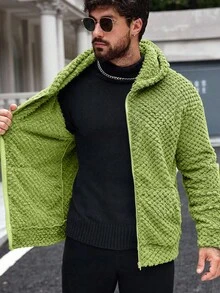Manfinity CasualCool 男士纯色连帽拉链口袋长袖外套 - 綠色 - 查看 6