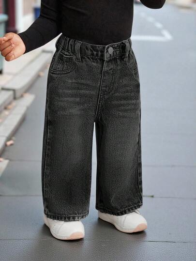 SHEIN TaviRue Baby Girl Vintage Blue Loose Straight Jeans