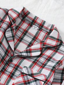 青少年男孩格子翻领长袖长裤休闲家居服套装 - 彩色 - 查看 5