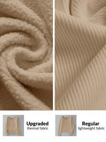 SHEIN BASICS 女士休闲纯色针织圆领长袖修身T恤，升级保暖面料，保暖内衬轻薄不臃肿，秋冬季修身弹力打底衫T恤 - 卡其色 - 查看 9