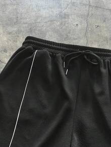 AXEPEAK Men's Geometric Print Round Neck Short Sleeve T-Shirt And Wide Leg Pants Casual Suit - Black - View 3