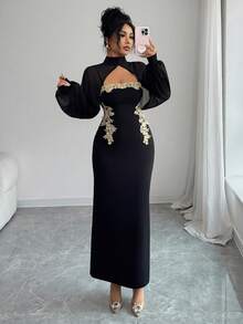 Elenzga A Long, Elegant And Romantic Autumn Dress For Women - Black - View 6