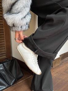 DAZY 女士保暖内衬纯色直筒弹力腰休闲裤，适合秋冬季通勤穿着 - 灰色 - 查看 5