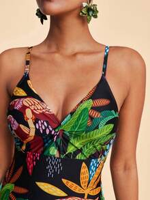 Travachic Maillot de bain une pièce sexy imprimé plante tropicale pour femmes, tenue de plage, tenues de plage pour femmes, Nouvel An, Noël, été, bikinis de plage d'été pour femmes, tenue d'été pour femmes, maillots de bain modestes, vacances, fleur, graphique, fête, plage, élégant, luxe, chic, tenues de vacances