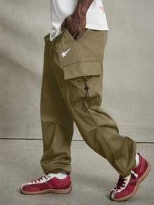 PAVTROS 男士星形印花休闲宽松工装裤 - 卡其色 - 查看 4