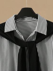 GlowEve CURVE Bộ 2 món áo dài tay họa tiết sọc cỡ lớn và quần ống rộng màu đen - Xám - Xem 4